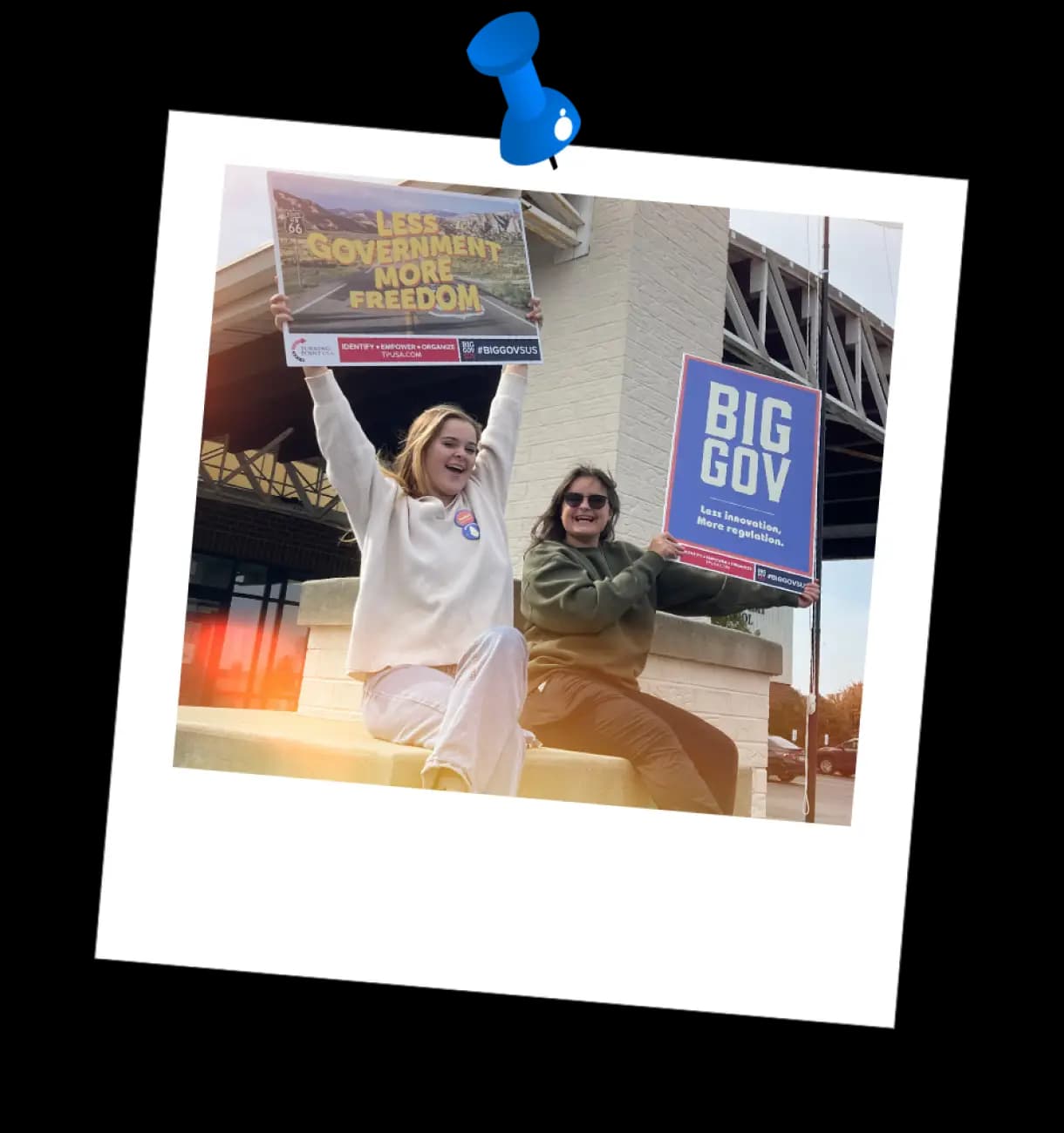 Photograph of students holding Big Gov signs